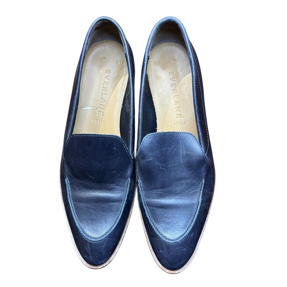 Everlane Almond Toe Low Block Heel Italian Leather Modern Loafers Slip-on Shoes